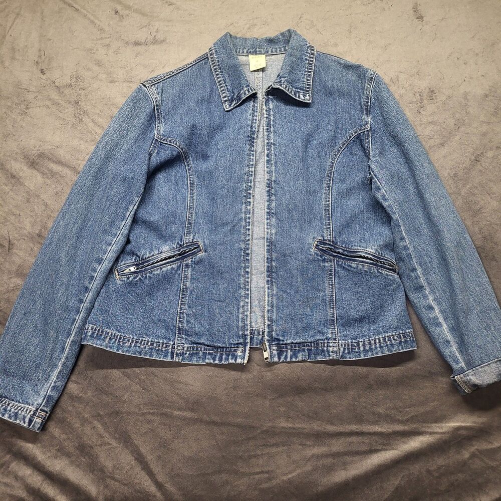 Vintage 90s Y2K era Old Navy Denim Utility Jean Jacket Full Zip Short Medium